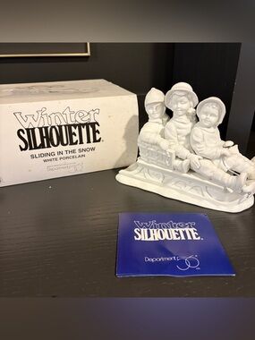 Department 56 Winter Silhouette "Sliding In The Snow" #78492 White Porcelain/box